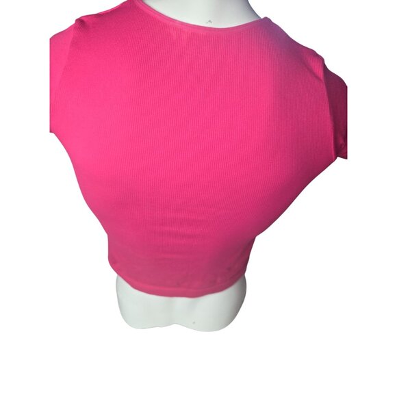 FCT Basics Pink Ribbed Crop Top*Short Sleeve Women’s Tee Top*L*Sissy*Femboy*EUC - Picture 2 of 8